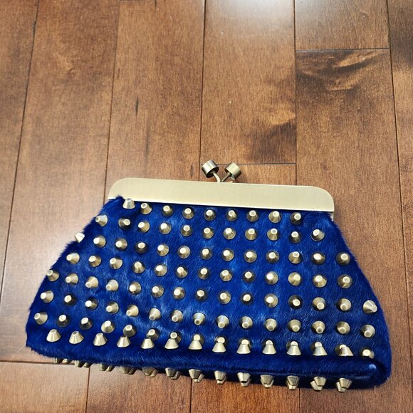 House of Harlow 1960 Tilly studded calf hair clutch in blue - Picture 2 of 8